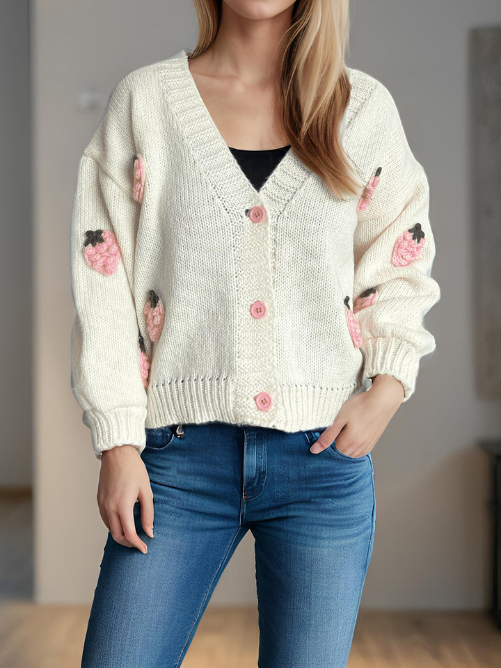 Damen Strickjacke mit verspielten Obstapplikationen Drune