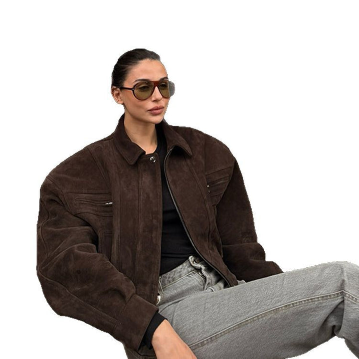 Damen Kunstlederjacke im modischen Cropped-Stil Drune