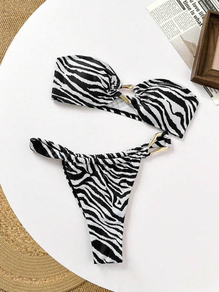 Damen Bandeau-Bikini mit dekorativem Schmuckdetail Drune