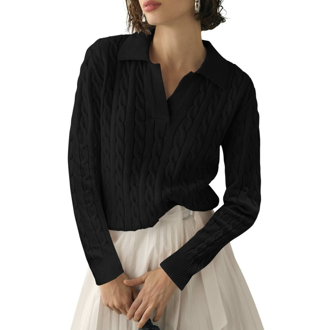 Damen Strickpullover mit Karpfen-Muster und kontrastierenden Bündchen Drune