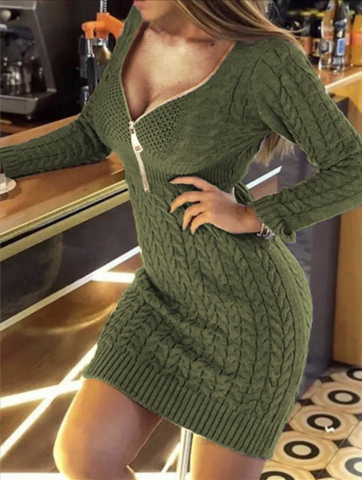 Damen Strickkleid mit Reißverschluss und Zopfmuster Drune