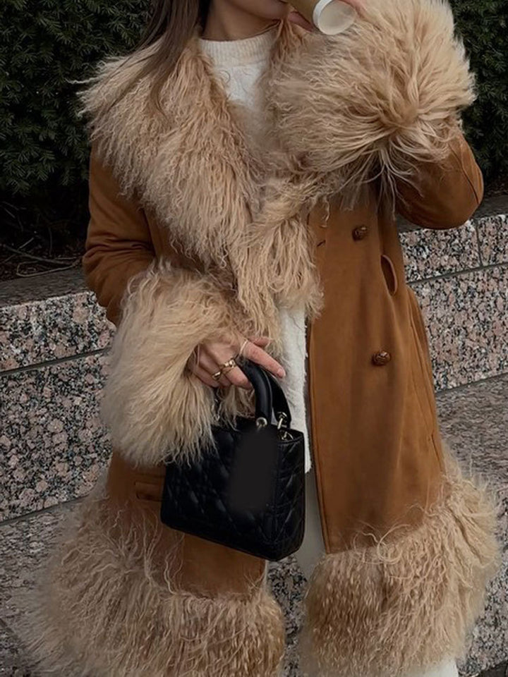 Damen Oversized Wintermantel mit luxuriösem Kunstfellkragen Drune