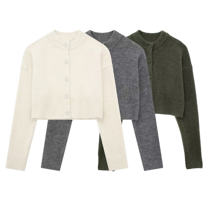 Damen Kurzpullover mit knopfbeschichtetem Design Drune