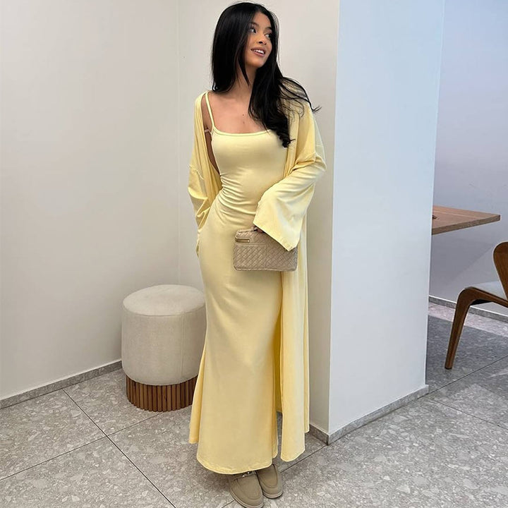 Damen Langes Etuikleid mit offenem Kimono Drune