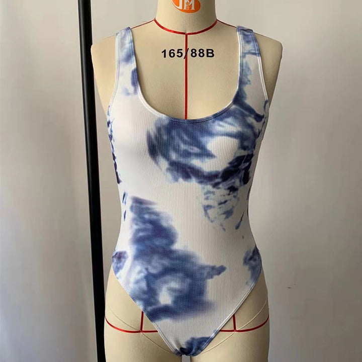 Damen Hochgeschnittener Badeanzug mit trendigem Tie-Dye-Design Drune