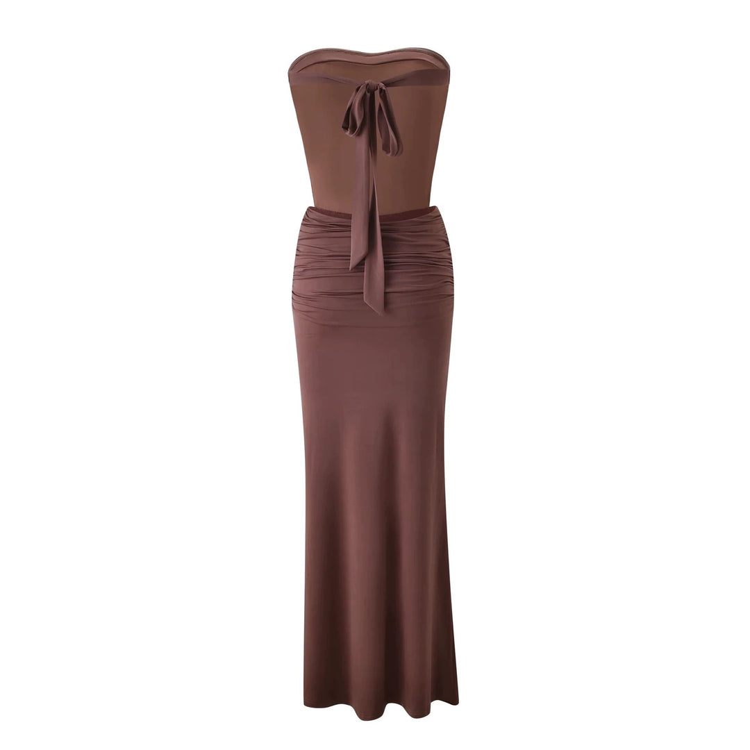 Damen Langes, figurbetontes Maxikleid mit gerafftem Oberteil Drune