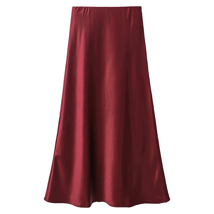Damen nan eleganter Midirock aus Satin mit A-Linie und nahtlosem Bund Drune