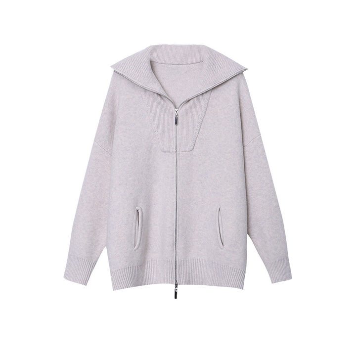 Damen Cozy Strickjacke mit hohem Kragen und Reißverschluss Drune