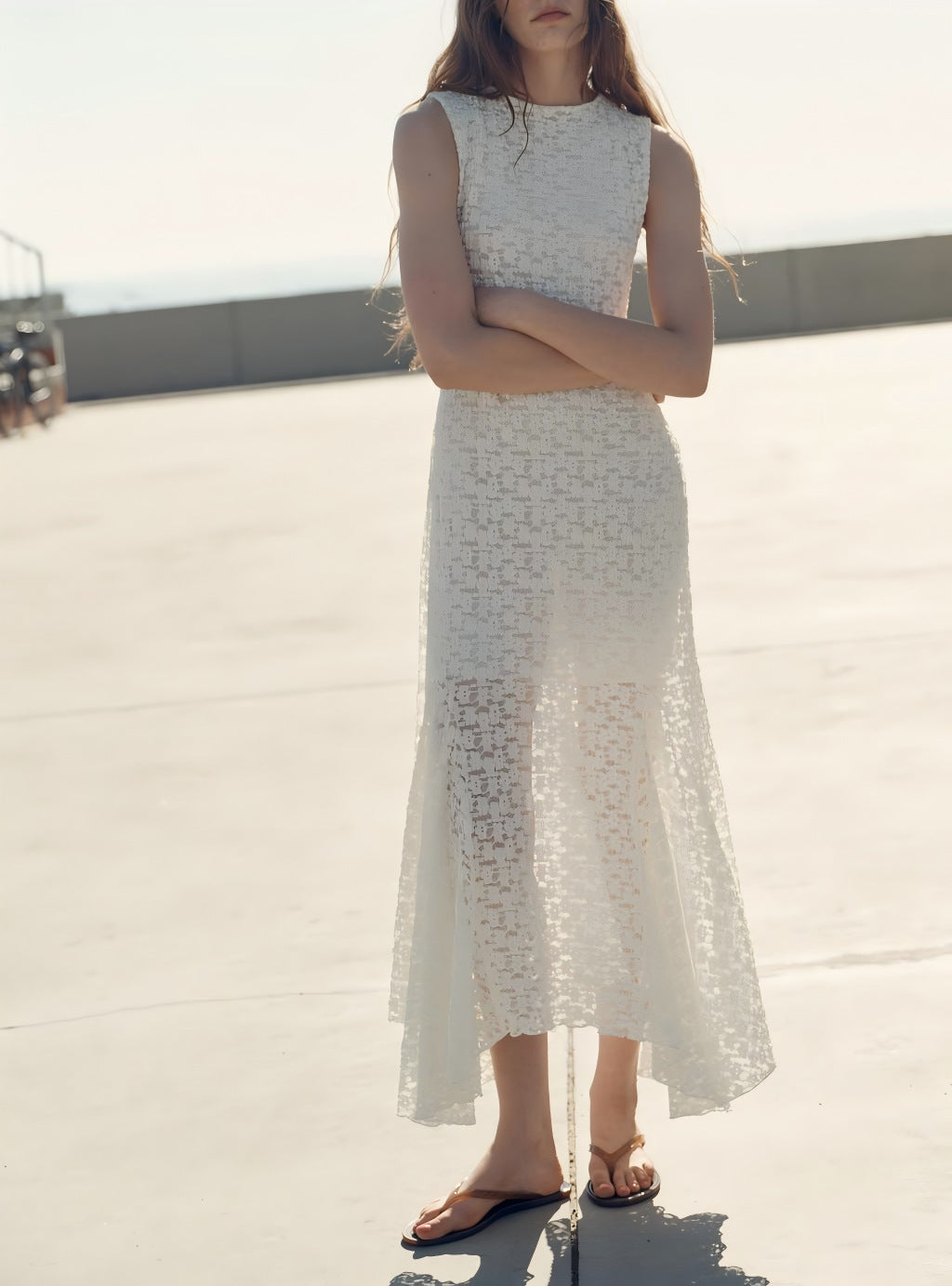 Damen elegantes Maxi-Kleid mit transparentem Gewebemuster und femininem Schnitt Drune
