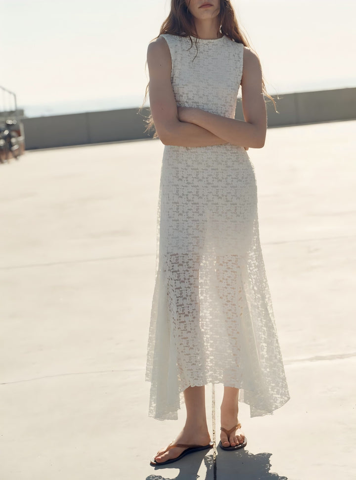 Damen elegantes Maxi-Kleid mit transparentem Gewebemuster und femininem Schnitt Drune