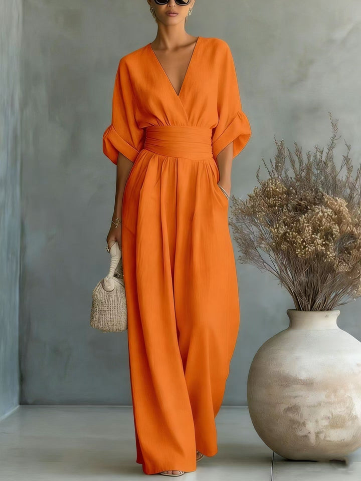 Damen Jumpsuit mit elegantem V-Ausschnitt und weitem Bein Drune
