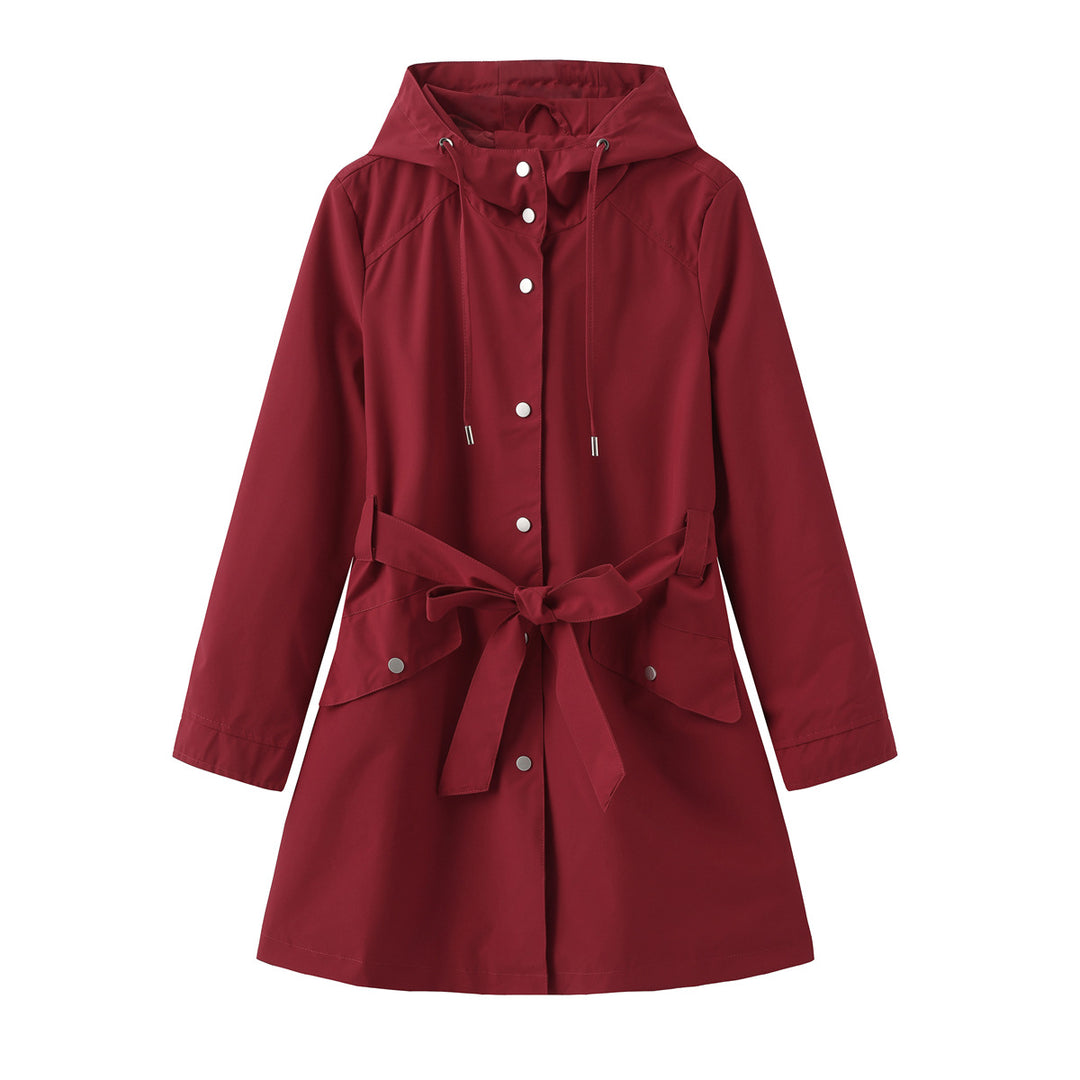 Damen modische Outdoorjacke mit Gürtel und Kapuze Drune
