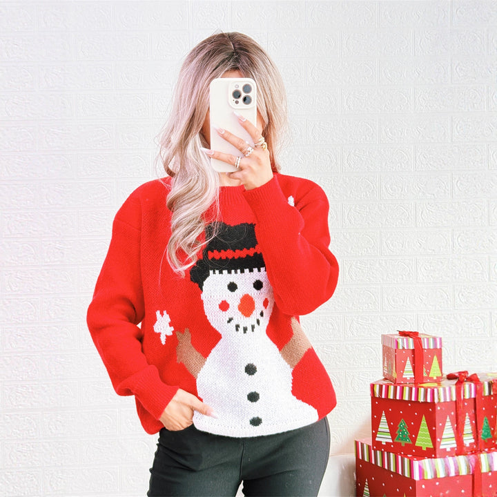 Damen Weihnachts-Pullover mit festlichem Schneemann-Motiv Drune