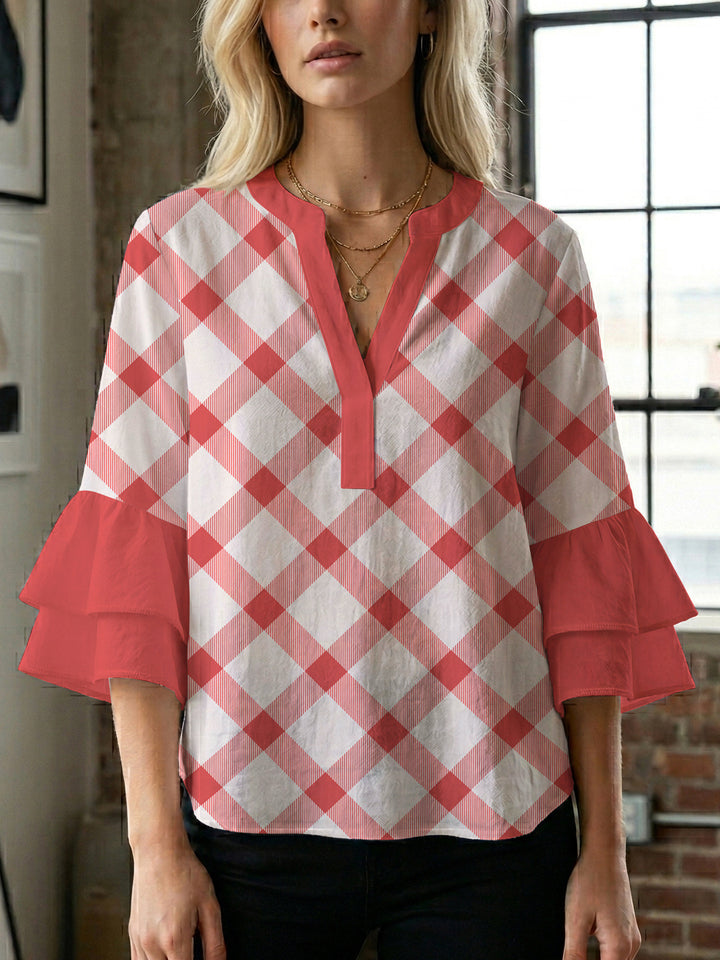 Damen Bluse mit voluminösen Flügelärmel und intensivem Blattmuster Drune