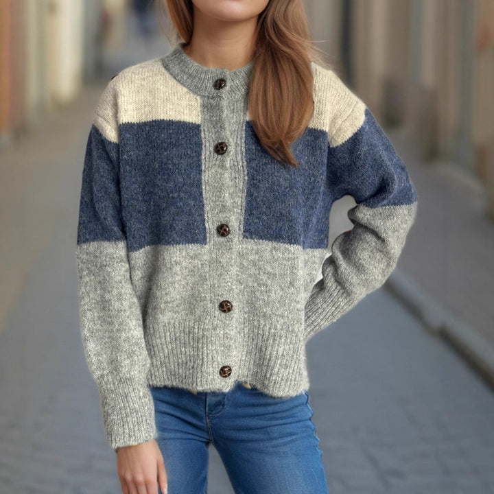 Damen Strickjacke mit knöpfbarem Design und modernen Farbschnitten Drune