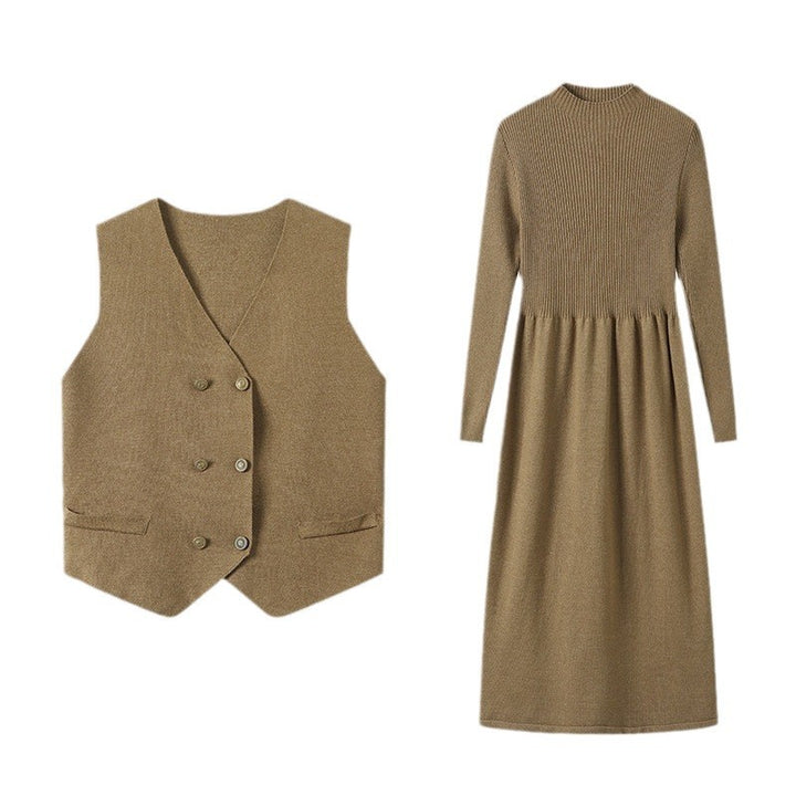 Damen elegantes Strickkleid mit schickem Blazer-Design und stilvollen Knopfdetails Drune