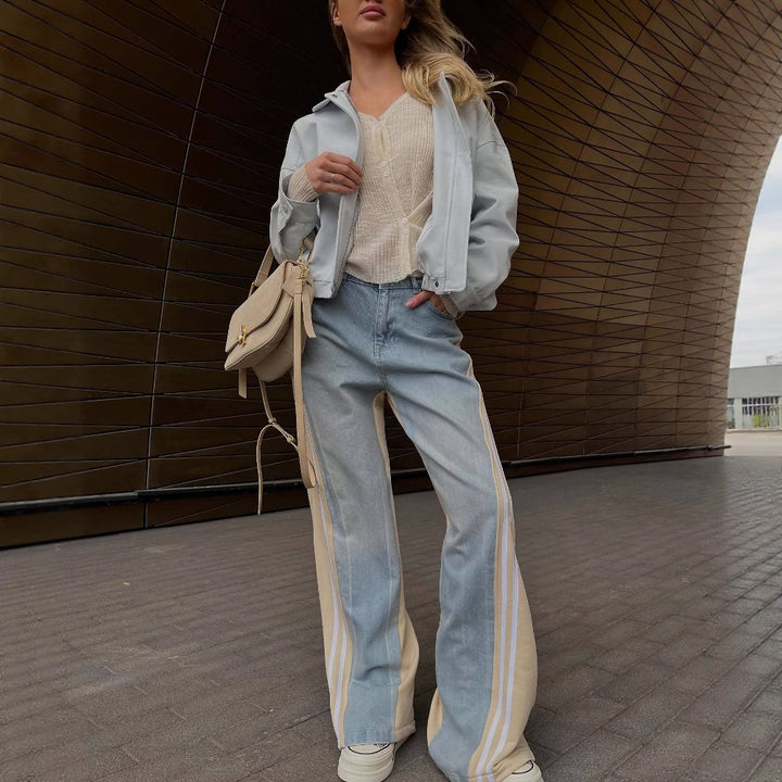 Damen lässige Freizeithose mit hohem Bund und gestreiftem Design Drune