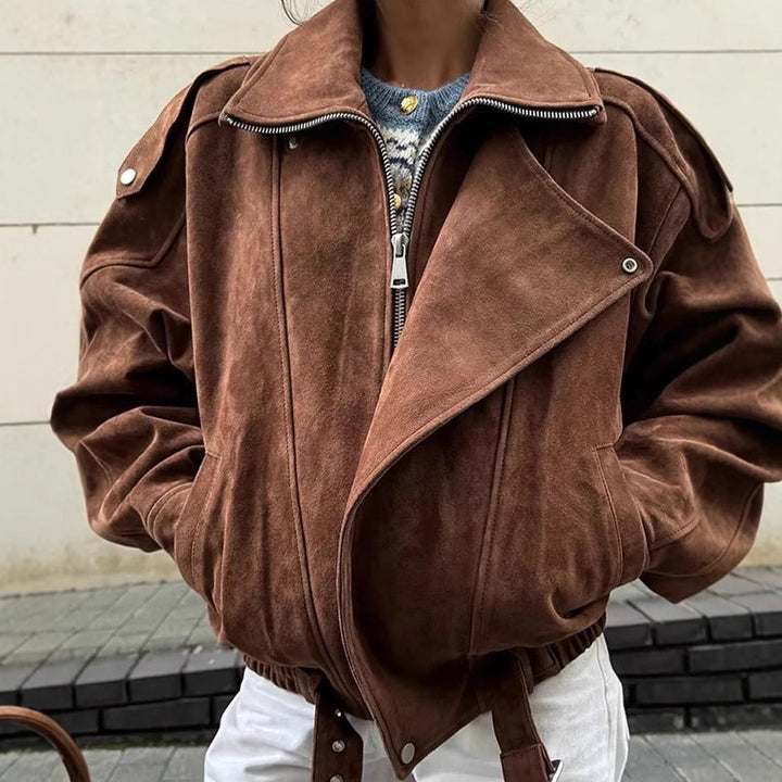 Damen modische Wildlederjacke im oversized Schnitt mit edlen Details Drune