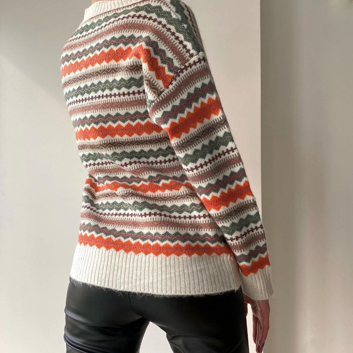 Damen modische Strickjacke mit grafischem Muster und Knopfleiste Drune