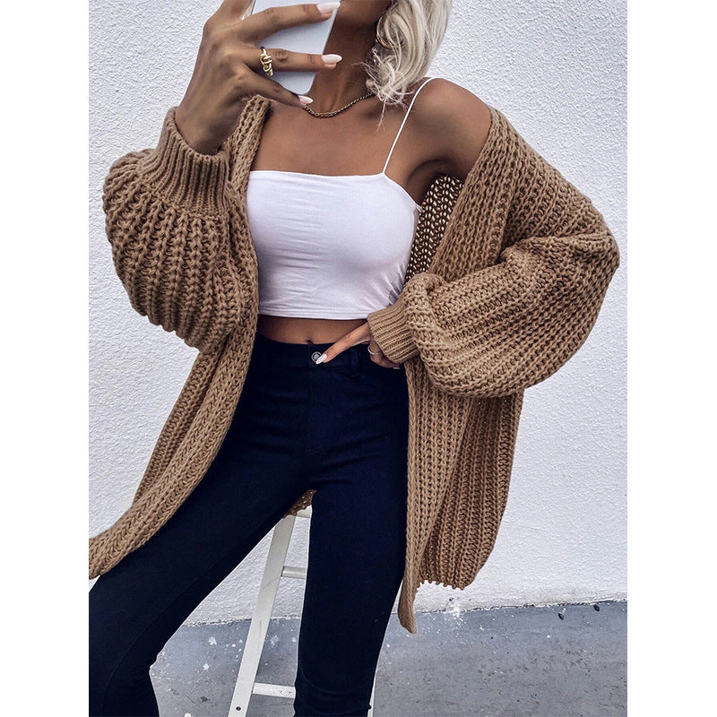 Damen Grobstrickjacke mit voluminösen Ärmeln und offener Front Drune
