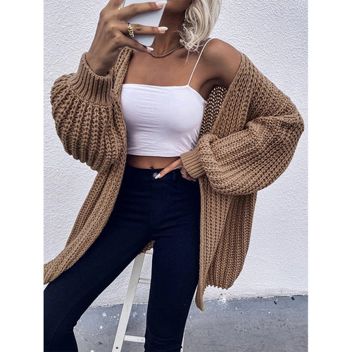 Damen Grobstrickjacke mit voluminösen Ärmeln und offener Front Drune