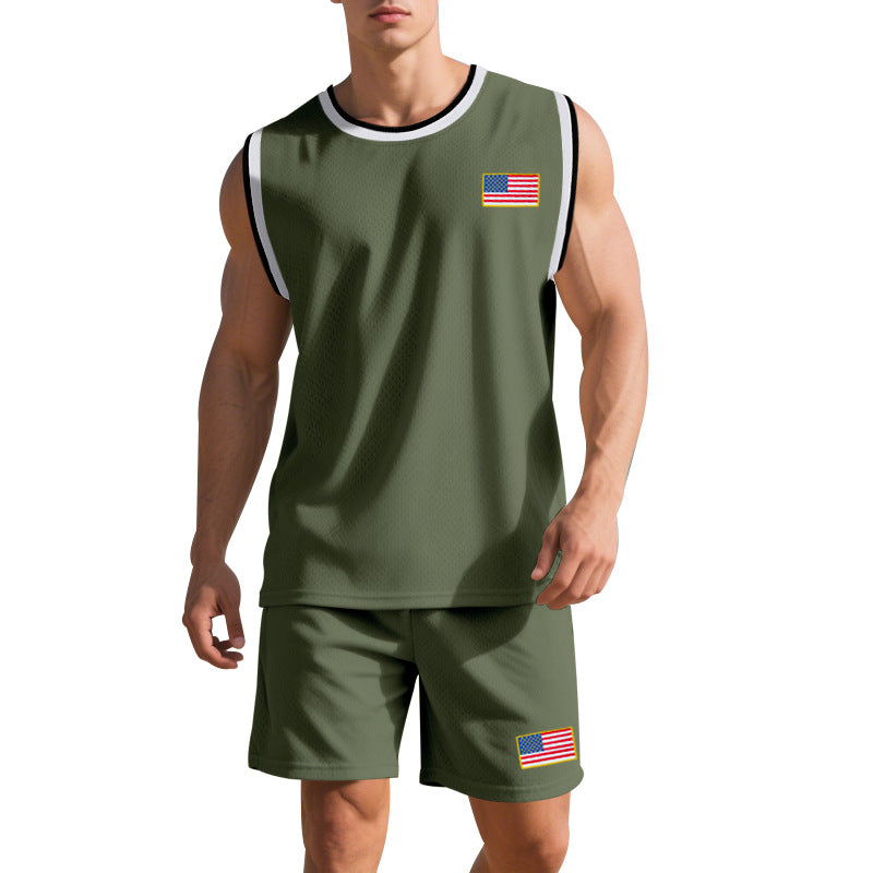 Herren Sportliches Trainingsset mit atmungsaktivem Mesh-Gewebe und modernen Flaggen-Details Drune