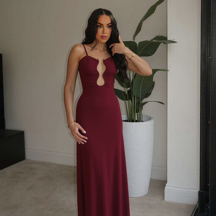 Damen Elegantes Maxikleid mit einzigartigem Schlüsselloch-Ausschnitt und figurschmeichelndem Schnitt Drune