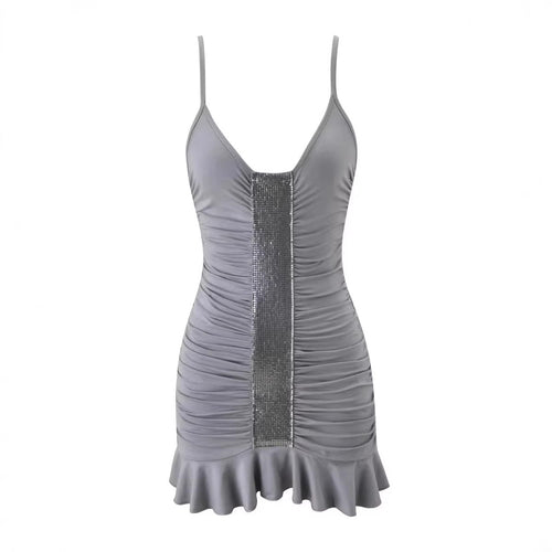 Damen verführerisches Minikleid mit Rüschensaum und glitzerndem Detail Drune