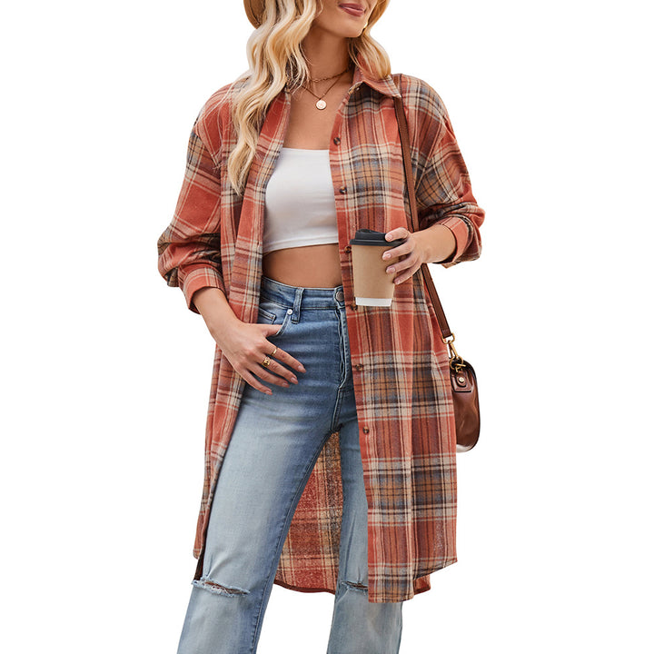 Damen lässige Flanell-Hemdjacke im Oversized-Schnitt Drune