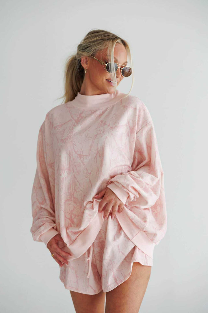 Damen lässiges Oversized-Sweatshirt mit hohem Kragen und kurzen Shorts Drune