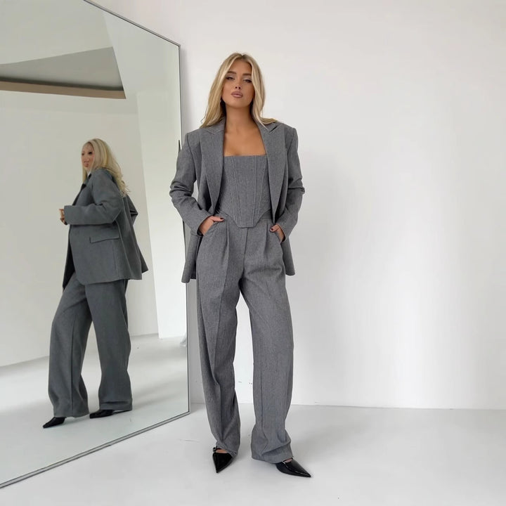 Damen Blazer mit Taillengürtel und schickem Revers Drune