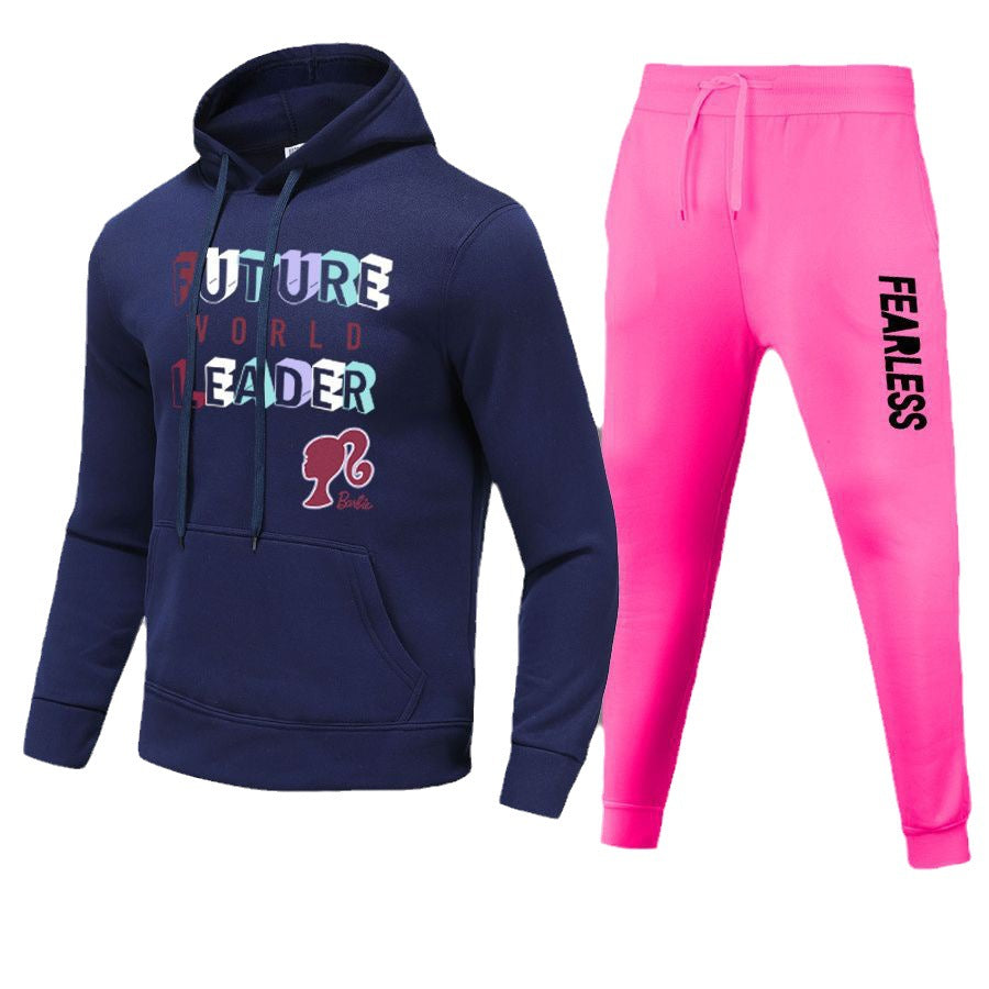 Damen Hoodie und Jogginghose Set mit auffälligem Schriftzug und buntem Design Drune
