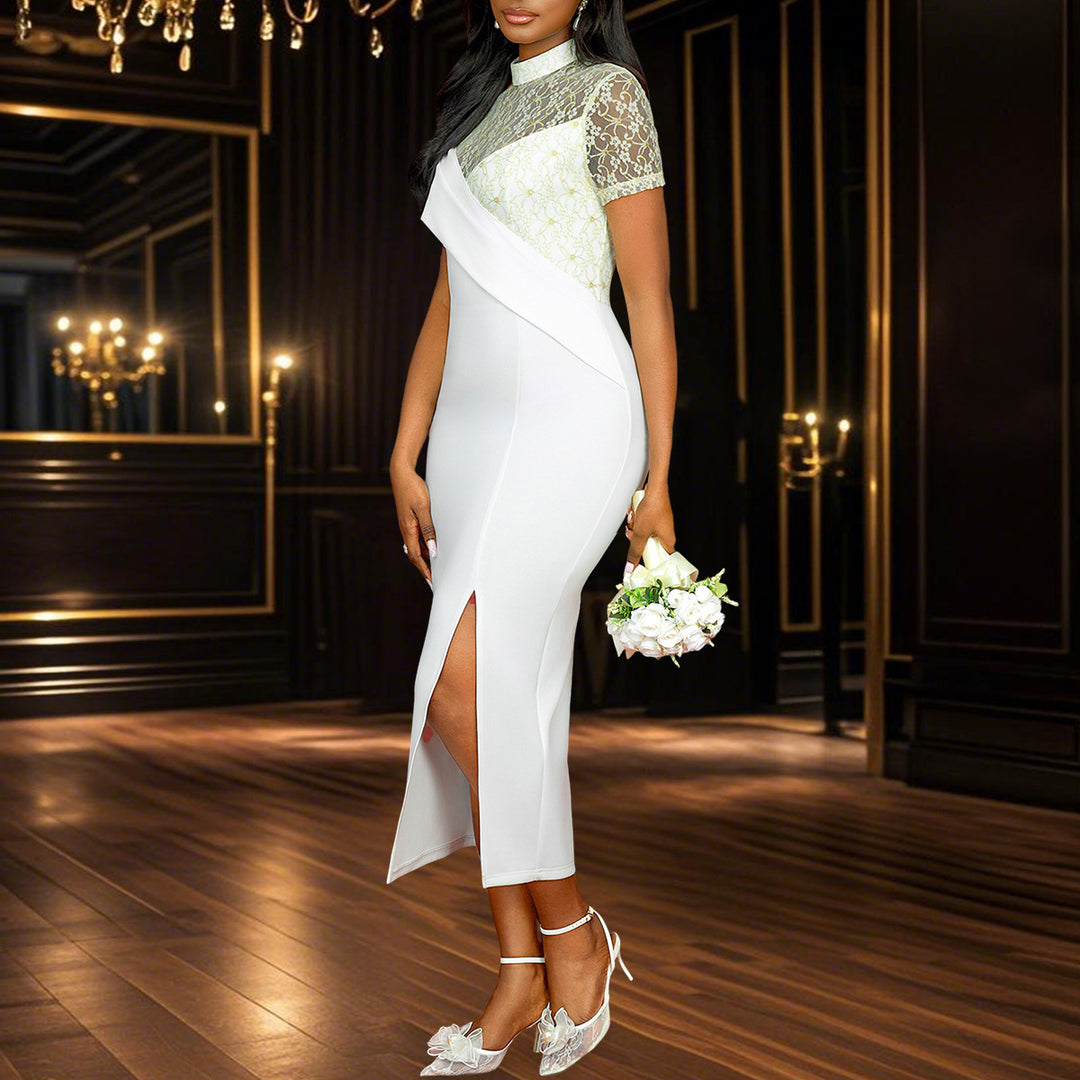 Damen Elegantes Abendkleid mit Spitzeneinsatz und asymmetrischem Schnitt Drune