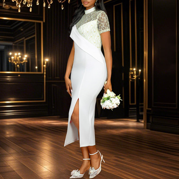Damen Elegantes Abendkleid mit Spitzeneinsatz und asymmetrischem Schnitt Drune