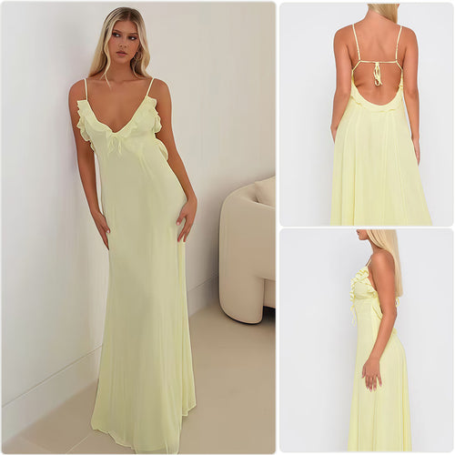 Damen Elegantes Maxikleid mit schulterfreier Rüschendekoration und taillierbarem Design Drune