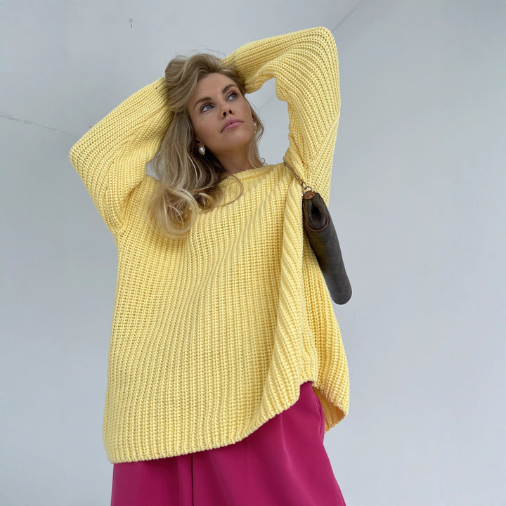 Damen Casual Strickpullover mit strukturiertem Design und überschnittenen Schultern Drune