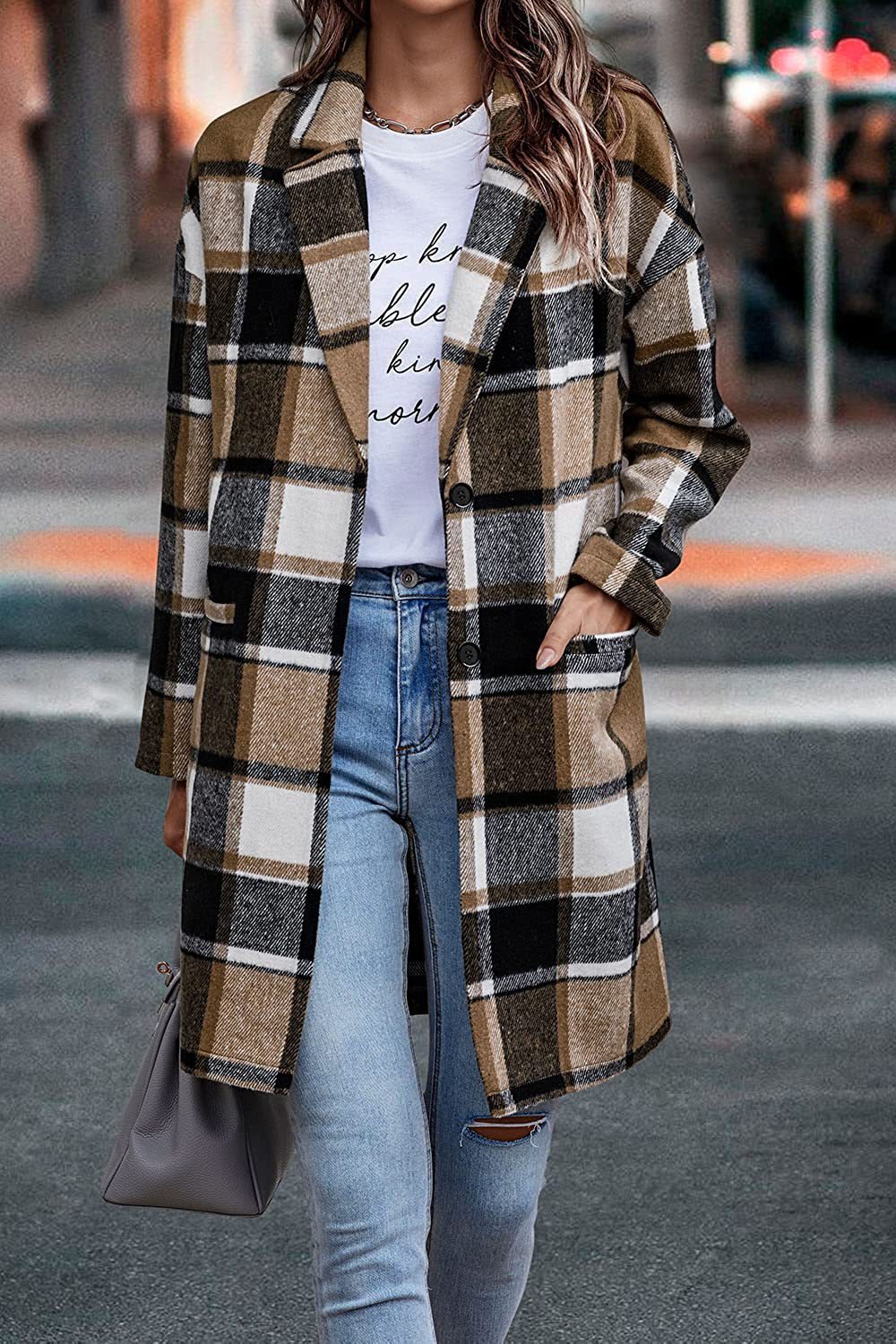 Damen Karierter Woolcoat mit modernen Schnittdetails Drune