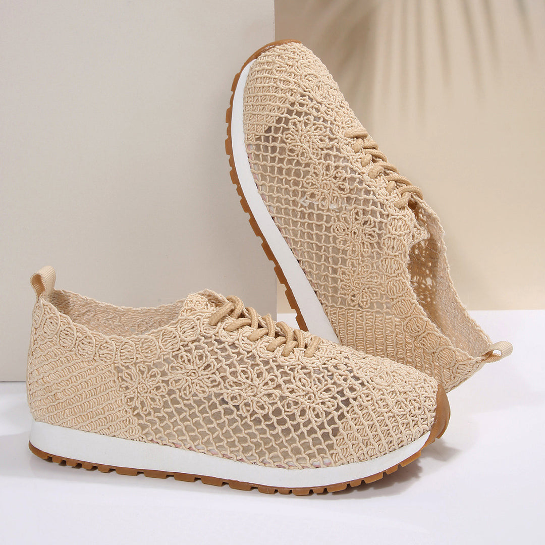 Damen nan atmungsaktive Strick-Run-Sneaker mit gehäkeltem Obermaterial, gepolstertem Komfortfußbett und rutschfester Gummilaufsohle Drune