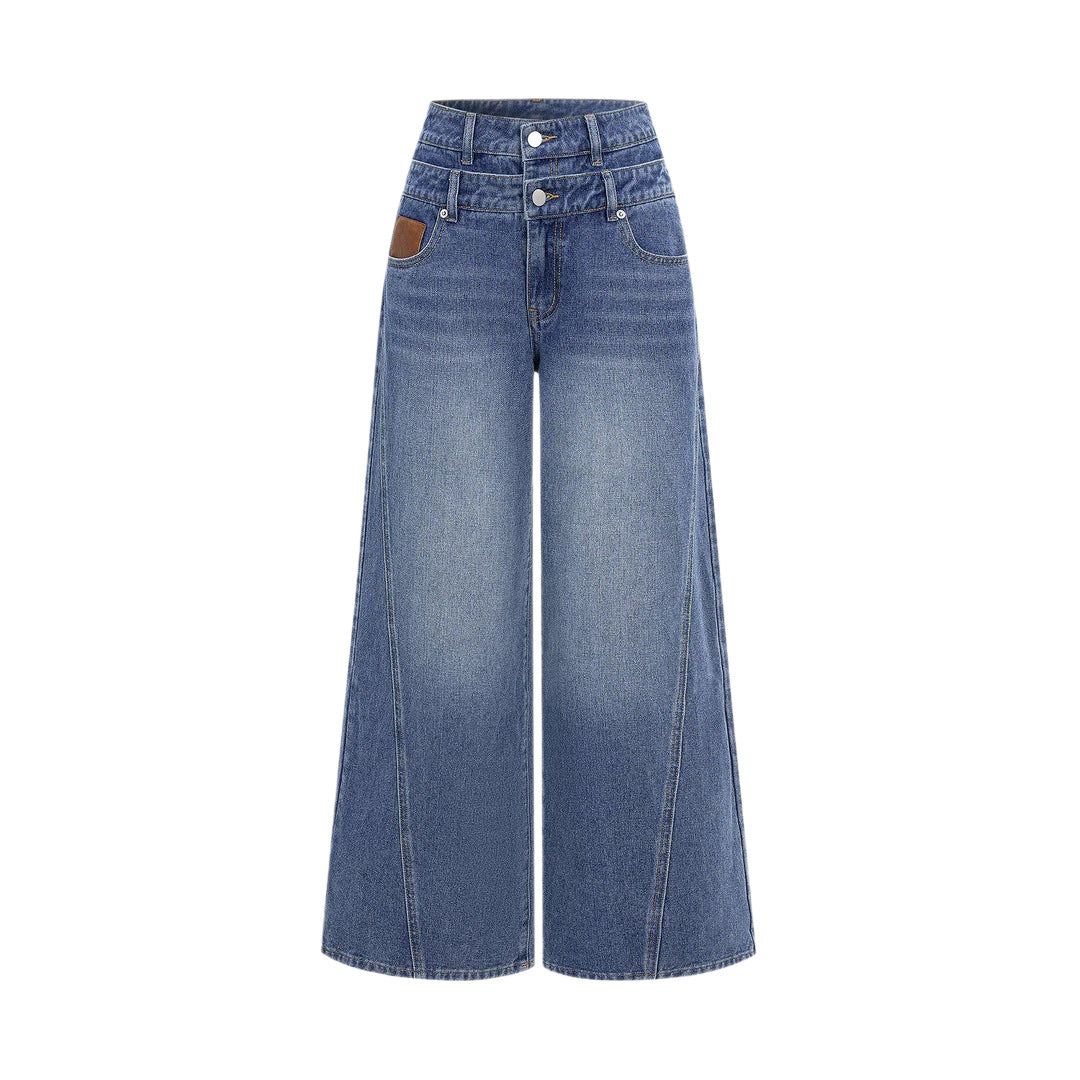 Damen modische High-Waist Jeans mit weitem Bein Drune