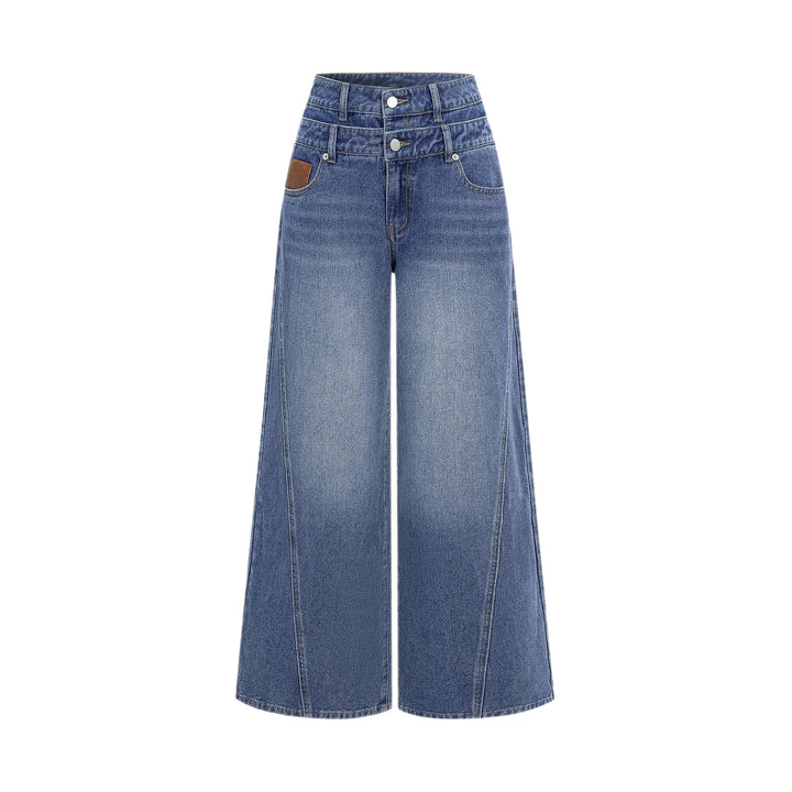 Damen modische High-Waist Jeans mit weitem Bein Drune