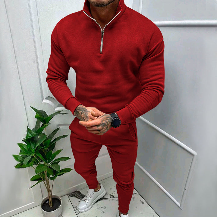 Herren nan athletisches Lounge-Set aus French Terry mit Halbzip-Stehkragen und konischer Jogginghose Drune