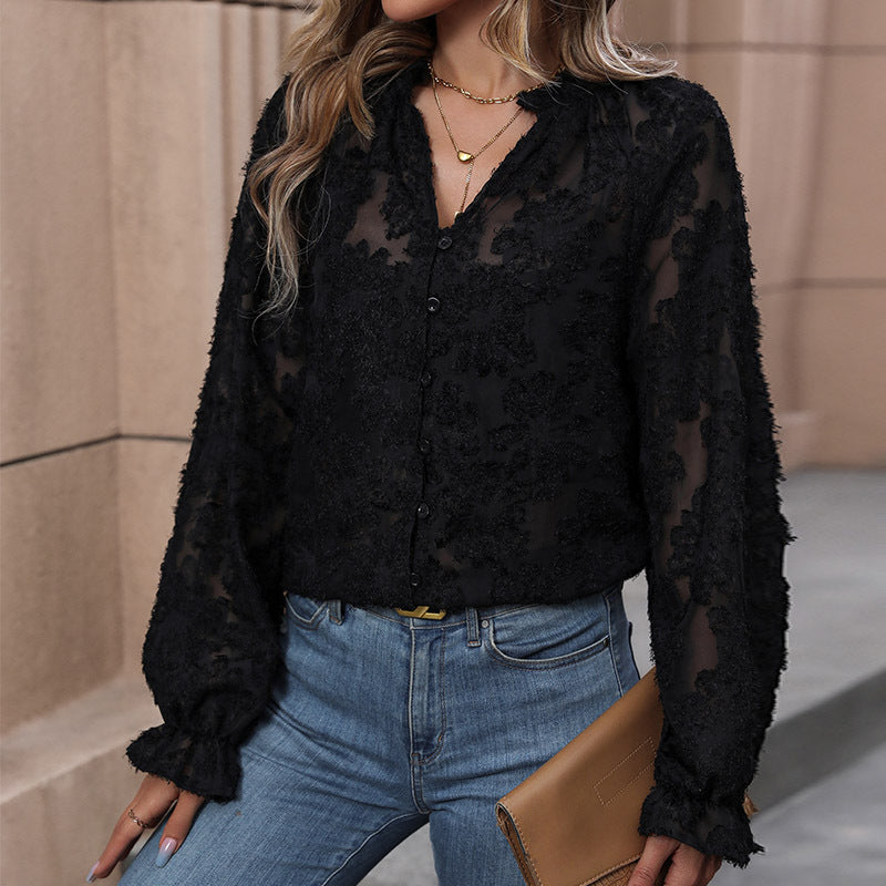 Damen Bluse mit floralen Spitzenapplikationen Drune
