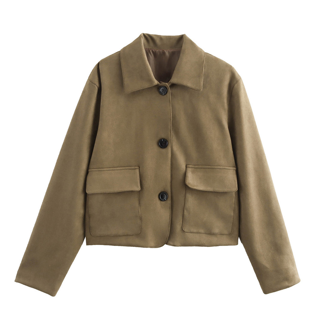 Damen modische Cropped-Jacke aus weichem Material mit praktischen Taschen Drune