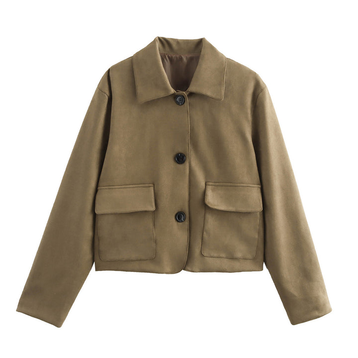 Damen modische Cropped-Jacke aus weichem Material mit praktischen Taschen Drune