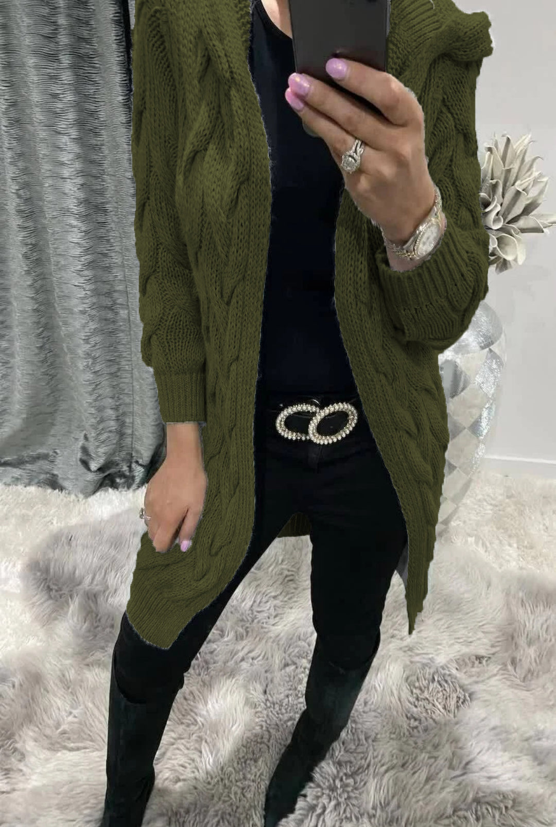 Damen Strickjacke mit modischem Zopfmuster Drune