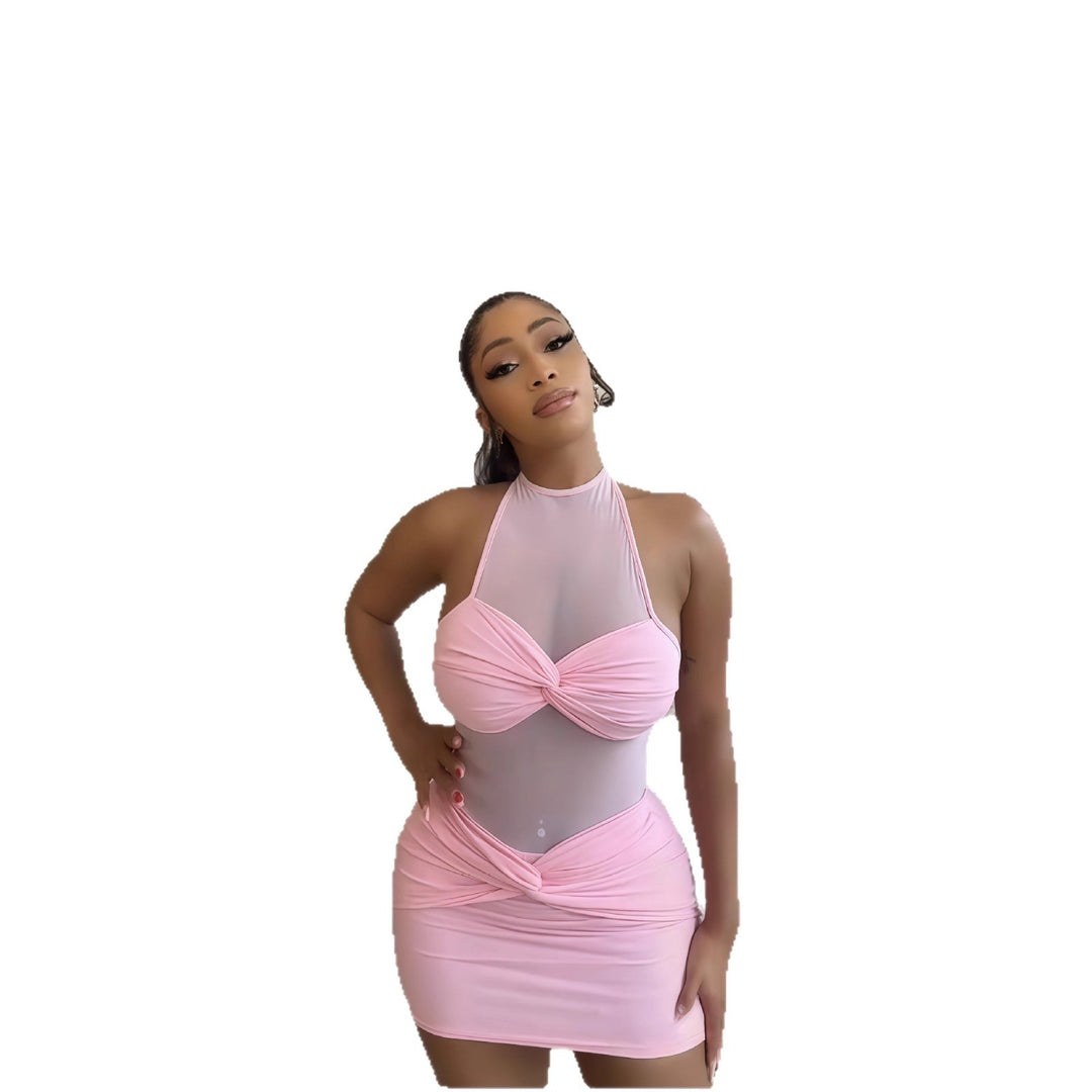 Damen Mini-Kleid mit Raffungen und transparentem Oberteil Drune