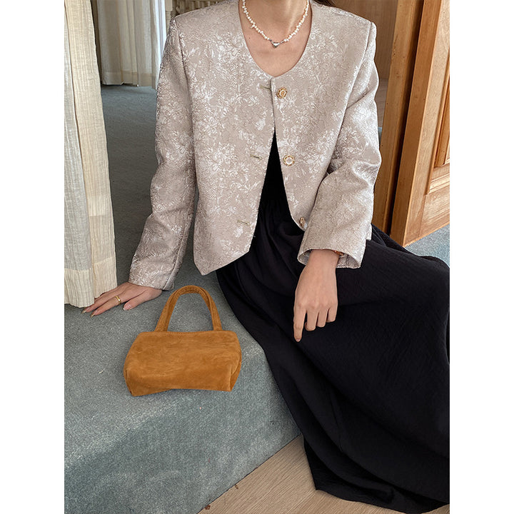 Damen elegante, strukturierte Kurzjacke mit floralem Dessin Drune