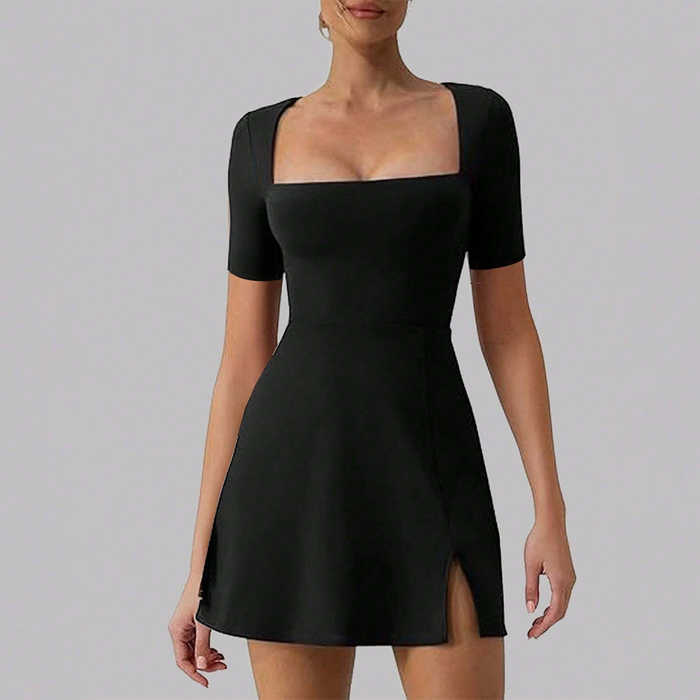 Damen Oversized Sommerkleid mit quadratischem Ausschnitt und seitlichen Schlitzen Drune