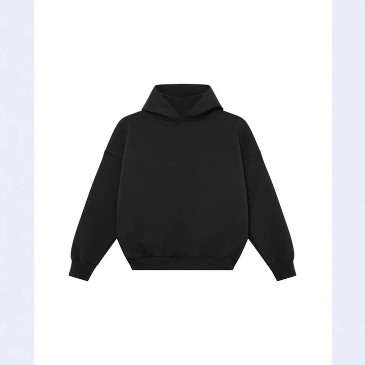Unisex minimalistischer Kapuzenpullover ohne Kängurutasche mit überschnittener Schulter und geripptem Saum Drune
