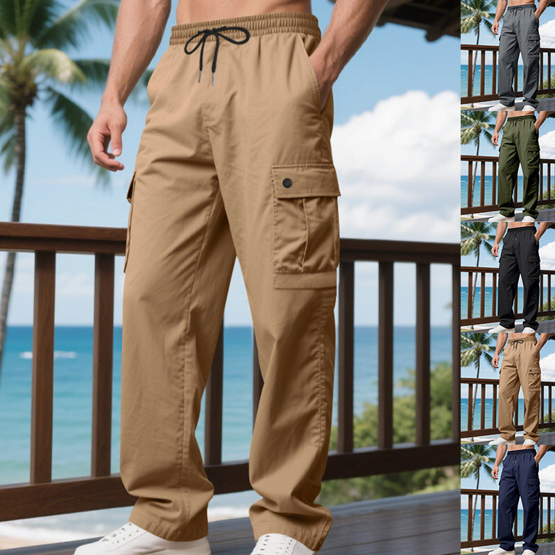 Herren nan leichte Cargo-Freizeithose mit elastischem Tunnelzugbund, geradem Bein und funktionalen Klapptaschen Drune